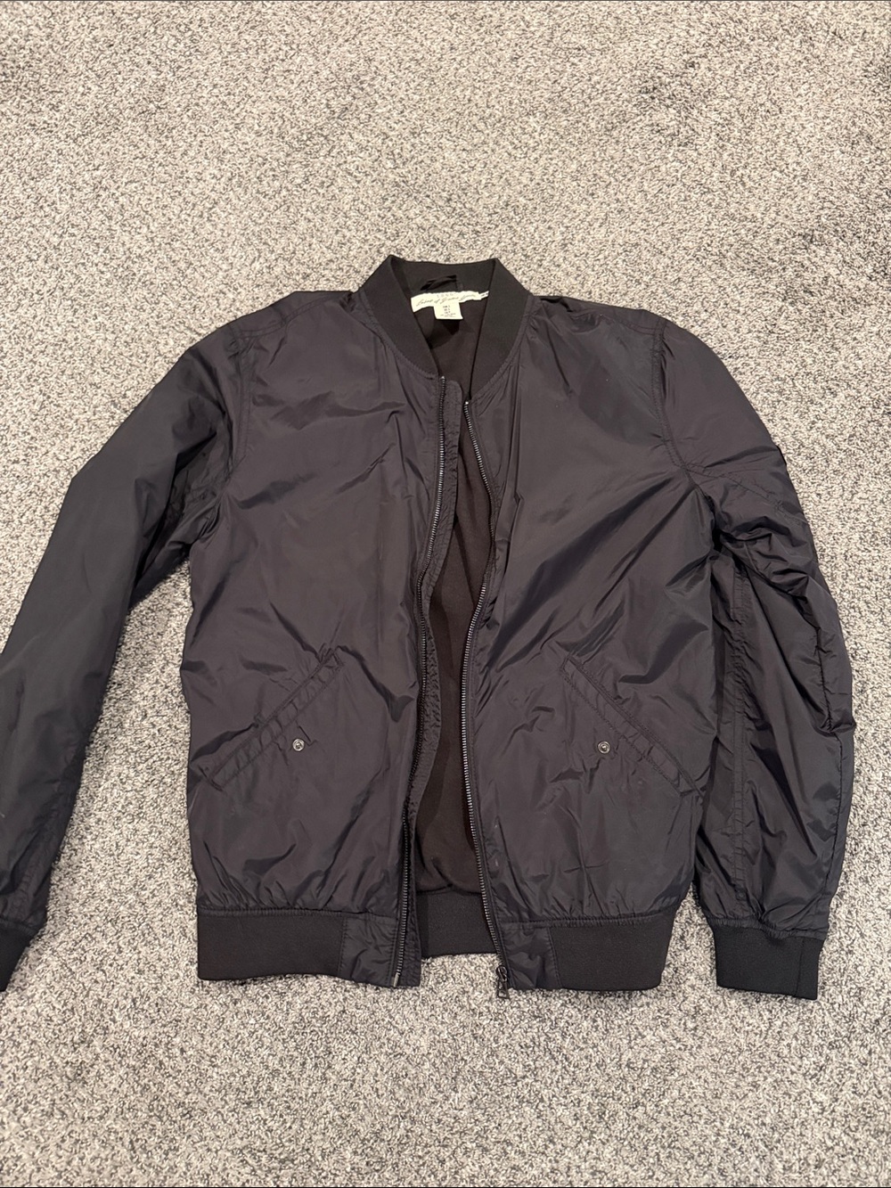 Men's Black Bomber Jacket with Ribbed Trim